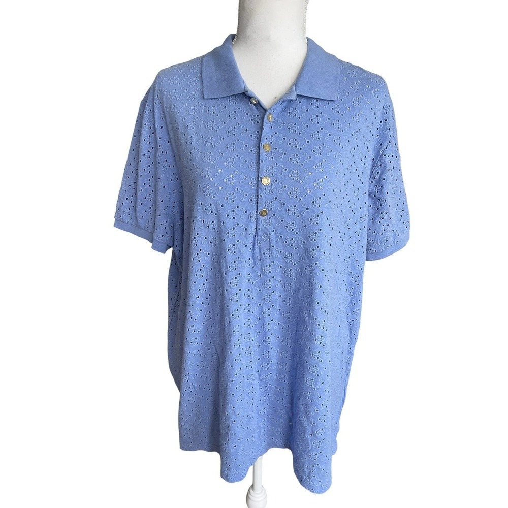 NWT Lauren Ralph Lauren Women's Periwinkle Eyelet Jersey Polo Shirt Plus Size 2X